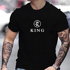 Men's Plus Size Big Tall T shirt Tee Tee Crown Letter Graphic Tee Crewneck Black White Red Short Sleeves Outdoor Going out Print Letter Clothing Apparel Cotto