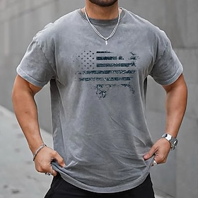 Men's Plus Size Big Tall T shirt Tee Tee Crewneck Gray Short Sleeves Outdoor Going out Sports Tops Print Graphic Letter Clothing Apparel Cotton Blend Vintage S