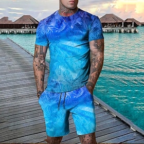 Men's Graphic Leaf Plant 2pcs Tees sets Shorts and T Shirt Set T-Shirt Outfits Short Sleeve Crew Neck Designer Casual Comfortable Daily Outdoor Vacation 3D Pri
