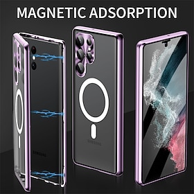 Phone Case For Samsung Galaxy S25 S24 S23 S22 S21 Ultra Plus Full Body Case Magnetic Adsorption With Magsafe Portable Flip Clear Transparent Solid Colored Alum