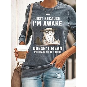 Women's Sweatshirt Pullover Cat Basic Black Red Blue Casual Round Neck Long Sleeve Top Micro-elastic Fall  Winter