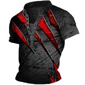 Halloween Men's Henley Shirt Tee Graphic Claw Marks Henley Clothing Apparel 3D Print Outdoor Daily Going out Short Sleeve Print Button-Down Polyester Fashion C