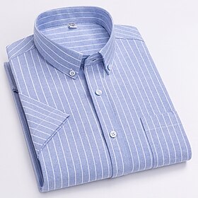 Men's Shirt Dress Shirt Oxford Shirt Light Blue White Blue Short Sleeve Striped Turndown Spring Fall Wedding Office Career Clothing Apparel Print