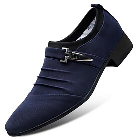Men's Formal Dress Shoes with Metal Buckle - Elegant Slip-On Loafers in Navy Blue for Weddings  Business Attire
