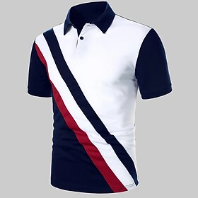 Men's Polo Shirt Golf Shirt Street Casual Classic Short Sleeve Fashion Basic Color Block Button Summer Regular Fit Black White Black-Red Polo Shirt