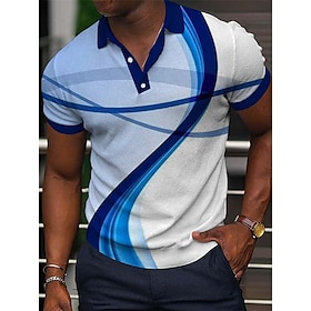 Men's Polo Shirt Golf Shirt Graphic Prints Geometry Linear Turndown Blue Purple Outdoor Street Short Sleeves Print Button-Down Clothing App