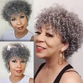 Grey Wig for Women Afro Kinky Curly Wig Black Grey Wig Glueless Short Grey Wigs 150% Density