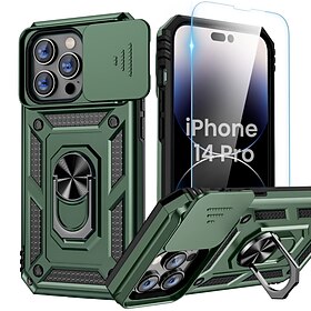 telefon Etui Til iPhone 14 13 12 11 Pro Max Plus X XR XS iPhone 12 Pro Max 11 X XR XS Max og skjermbeskytter Ringholder Støtte Ensfarget Plast