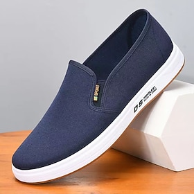 Men's Navy Blue Canvas Slip-On Shoes  Lightweight Casual Loafers with White Sole for Walking, Travel, and Daily Wear