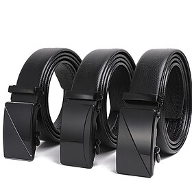 Men's Faux Leather Belt Ratchet Belt Casual Belt Black 125cm Automatic Buckle Faux Leather Stylish Business Casual Plain Daily Vacation Going out