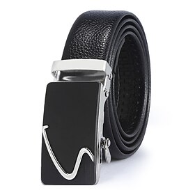 Men's Belt Ratchet Belt Black 125cm Genuine Leather Stylish Business Casual Plain Daily Vacation Going out