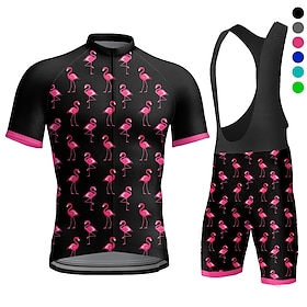 21Grams Men's Cycling Jersey With Bib Shorts Short Sleeve Mountain Bike MTB Road Bike Cycling Dark Grey Black White Graphic Flamingo Bike C