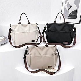 Large Canvas Tote Bag with Multiple Pockets  Casual Crossbody Shoulder Handbag for Women, Travel  Everyday Use