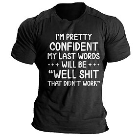 Black T-Shirt Mens 3D Shirt For Birthday  Grey Winter Cotton  Men' Tee Graphic Funny Blend Letter Prints Crew Neck Light Cray Army Green Blue Casual Holiday Sh