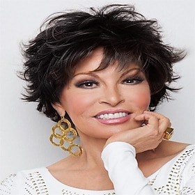 Short Mixed Brown Pixie Cut Wigs for White Women Shaggy Layered Red Brown Curly Wig with Bangs Natural Wavy Synthetic Hair Wig for Daily Party