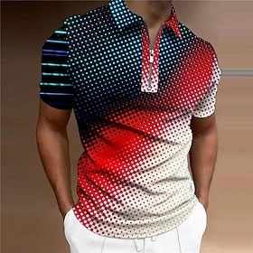 Men's Zip Polo Polo Shirt Golf Shirt Abstract Graphic Prints Turndown Black Yellow Pink Red Blue Outdoor Street Short Sleeves Zipper Print Clothing Apparel Fas