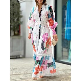 Robe casual Robe imprimée Robe de printemps Femme robe longue Floral Mode Décontractées Extérieur du quotidien Vacances Dentelle Imprimer manche longue Mao Rob