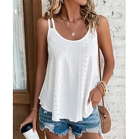 Women's Tank Top Plain ArmyGreen Black White Sleeveless Casual Basic Round Neck Regular Fit