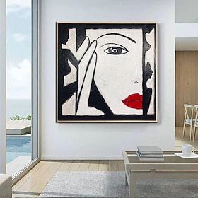 Handmade Hand Painted Oil Painting Wall Art Abstract Original Abstract Figurative Black And White Painting Woman Faces Canvas Oil Painting