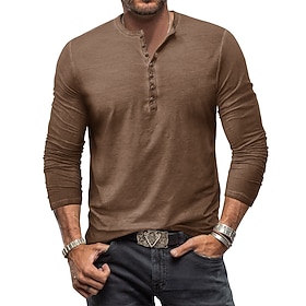 Men's Henley Shirt Tee Top Long Sleeve Shirt Plain Henley Street Vacation Long Sleeve Clothing Apparel Fashion Vintage Basic