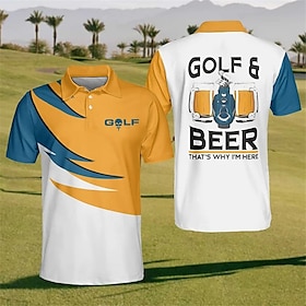 Men's Polo Shirt Lapel Polo Button Up Polos Golf Shirt Letter Graphic Prints Beer Golf Turndown Lake Blue Yellow Sky Blue Green Gray Outdoo