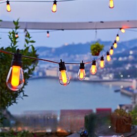 Flickering S14 Flame String Lights 5M 10 LED /10M 20LED String Lights for Outside Plug in Garden Lights for Halloween  Connectable Backyard Decorative Lights C