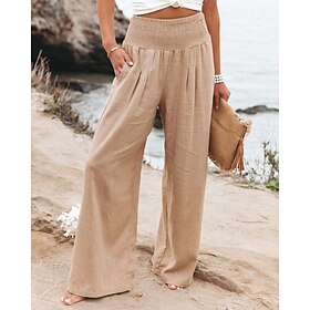 Women's Plus Size Loungewear Pants Fashion Casual Soft Pure Color Pocket Pant Vacation Home Daily Long Pant Black White Light Green Pink Army Green Summer Spri
