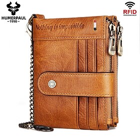 HUMERPAUL Men Wallets Slim Leather Bifold Hasp Short Male Purse Coin Pouch Multi-functional Cards Wallet Chain Bag Quality Father's Day Gifts