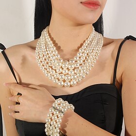 Earrings Pearl Necklace Choker Bracelet 3 Pcs Flapper Accessories Retro Vintage 1920s Alloy For The Great Gatsby Cosplay Women's Costume Jewelry Fashion Jewelr