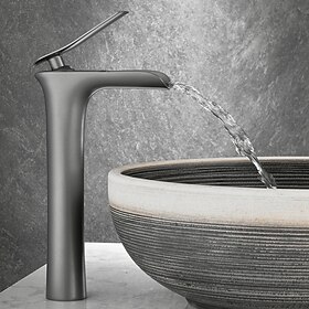 Wasserfall-Waschbecken-Mischbatterie hoch, Mono-Waschbecken Einhand-Waschtischarmaturen Waschraum mit Warm- und Kaltwasserschlauch Monoblock-Gefäß Wasserhahn a