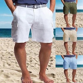 Homme Shorts Shorts en Lin Shorts d'été Shorts de plage Multi-poches Jambe Droite Uni Confort Respirant Court Occasionnel Quotidien Fête Mode Designer Blanche