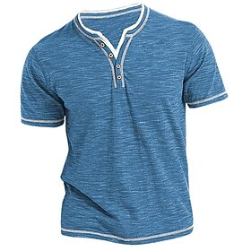 Men's T shirt Tee Henley Shirt Tee Top Plain Henley Street Vacation Short Sleeves Clothing Apparel Fashion Designer Basic