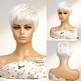 Human Hair Wig Short Straight With Bangs Silver Women Soft Fashion Capless Brazilian Hair Women's Silver 8 inch Party / Evening Daily Daily Wear