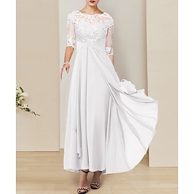 Bridal Shower Simple Wedding Dresses Wedding Dresses A-Line V Neck 3/4 Length Sleeve Tea Length Chiffon Bridal Gowns With Appliques Solid C