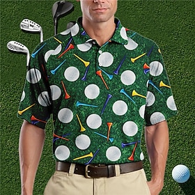 Men's Polo Shirt Lapel Polo Button Up Polos Golf Shirt Graphic Prints Golf Turndown Wine Blue Green Gray Outdoor Street Short Sleeves Print