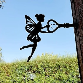 engel på gren stål silhuett metall veggkunst hjemme hage gårdsplass utendørs statue dekorasjon av stake perfekt for bursdager, innflyttingsgaver