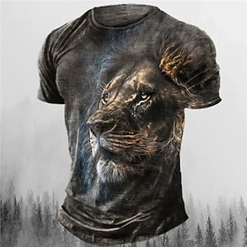Halloween Men's Graphic Animal Lion T Shirt Retro Shirts Short Sleeve T shirt 3D Print Crew Neck Shirt Vintage Fashion Designer Outdoor Daily Sports Red Blue B