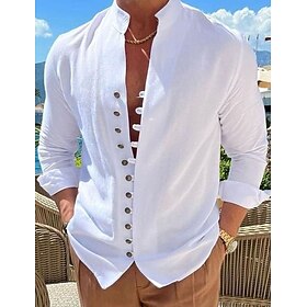 Men's Shirt Button Up Shirt Casual Shirt White Long Sleeve Plain Collar Daily Vacation Clothing Apparel Fashion Casual Comfortable