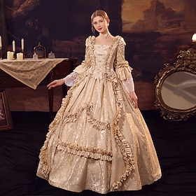 Vintage Prinzessin Kolonialzeit Maxi Kleid Normal Ein Hauch Aschenputtel Braut Prinzessin V Ausschnitt Kostüm Alle königlich Halloween Karneval Maskerade Party