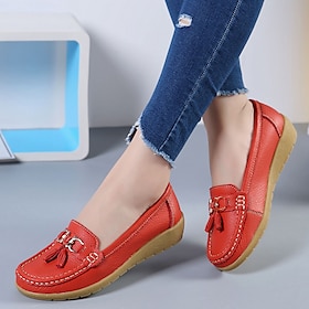 Women's Flats Slip-Ons Plus Size Classic Loafers Soft Shoes Work Daily Walking Solid Color Summer Flat Heel Square Toe Casual Minimalism Faux Leather PU Loafer