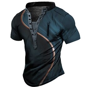Men's Graphic Color Block T shirt Henley Shirt Vintage Shirt Short Sleeve 3D Print Fashion Designer Casual Outdoor Daily Sports Summer Black / Green Pink Red N