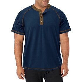 Men's Plus Size Big Tall T shirt Tee Henley Shirt Tee Henley Black White Light Green Short Sleeves Outdoor Going out Button-Down Plain Clothing Apparel 95% Cot