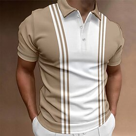 Men's Button Up Polos Polo Shirt Casual Holiday Lapel Short Sleeve Fashion Basic Color Block Button Summer Regular Fit Blue Khaki Dark Blue Gray Button Up Polo