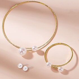 Bridal Jewelry Sets 1 set Imitation Pearl Rhinestone 1 Bracelet Earrings Necklace Women's Stylish Simple Elegant Tennis Chain Jewelry Set For Wedding Party Eve