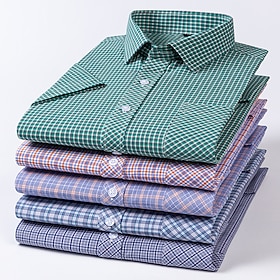 Men's Plaid / Striped / Chevron / Round Wedding Party Quinceañera Sweet Sixteen White Wine Grape Navy Blue Short Sleeve Spread Collar Summer Clothing Apparel