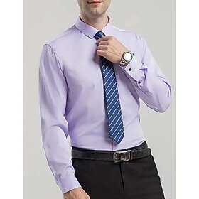 Men's Shirt Dress Shirt Button Up Shirt Light Pink White Wine Long Sleeve Plain Turndown Spring Fall Wedding Office Career Clothing Apparel Basic