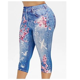 Women's Leggings Black Pink Blue Fashion Casual Weekend Calf-Length Tummy Control Floral S M L XL