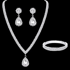 Bridal Jewelry Sets Three-piece Rhinestone Alloy Earrings Necklace Bracelets Women's Stylish Simple Luxury Tennis Chain Drop Jewelry Set For Wedding Party Even