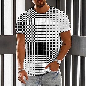Men's T shirt Tee Graphic Plaid / Check Geometic Crew Neck Clothing Apparel 3D Print Outdoor Daily Short Sleeve Print Fashion Designer Vintage