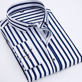 Men's Dress Shirt Maroon Light Yellow Light Blue Long Sleeve Plaid / Striped / Chevron / Round Turndown All Seasons Wedding Office Career Clothing Apparel